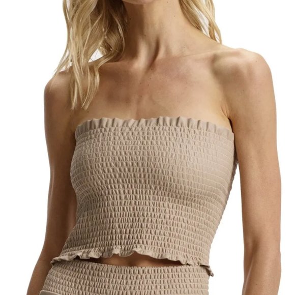 Commando FLT202 Faux Leather Smocked Tube Top Sand ( M/L ) - Picture 1 of 3